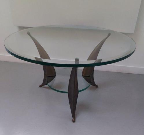 Salontafel - Glas - Twee glasplaten op drie massief messing, Antiek en Kunst, Kunst | Designobjecten