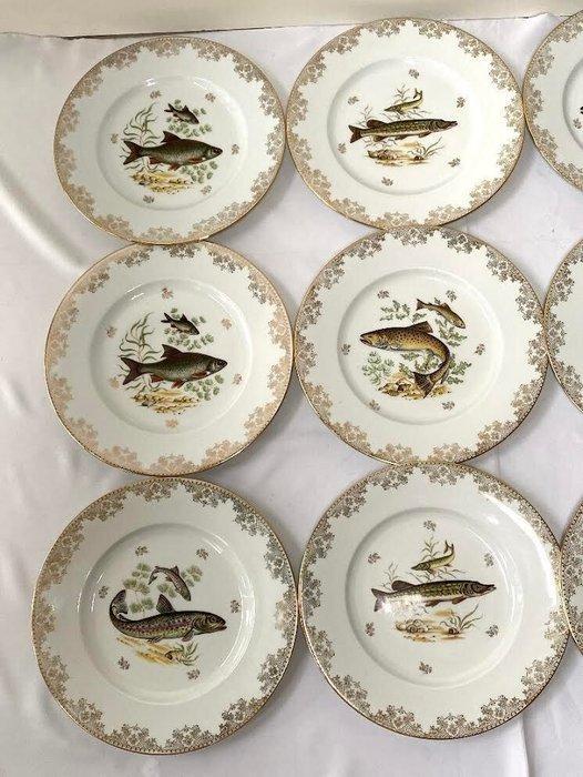 Porcelaine de Limoges (L.P.) - Bord (12) - Nankin – Poissons, Antiek en Kunst, Antiek | Meubels | Tafels
