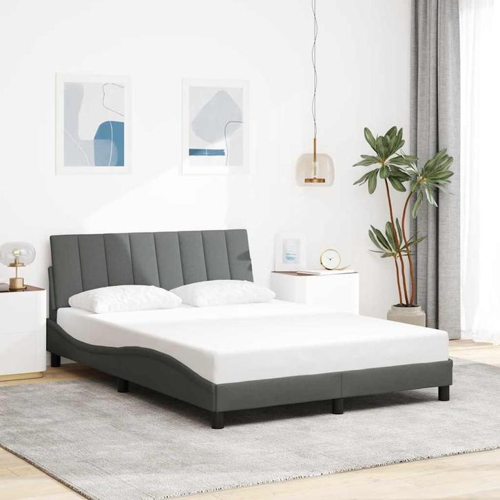 vidaXL Bedframe zonder matras Hanko stof donkergrijs, Huis en Inrichting, Slaapkamer | Bedden, Nieuw, Verzenden