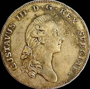 Zweden. Gustav III. Riksdaler 1779 very nice patina AU+ and