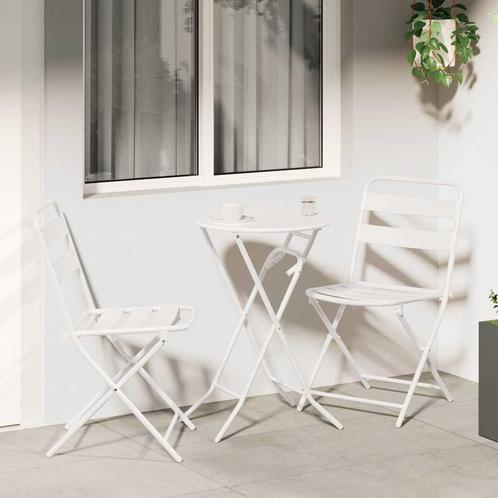 vidaXL Bistroset 3 pcs Wit Staal, Tuin en Terras, Tuinsets en Loungesets, Nieuw, Verzenden
