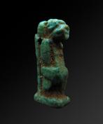 Oud-Egyptisch Faience amulet van Taweret, de nijlpaardgodin, Antiek en Kunst