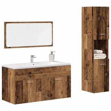 vidaXL 3-delige Badkamermeubelset bewerkt hout oud, Verzenden