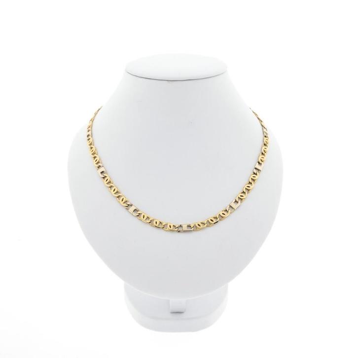 Bicolor gouden marineschakel ketting, Handtassen en Accessoires, Kettingen, Overige kleuren, Gebruikt, Goud, Ophalen of Verzenden