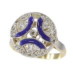 Ring - 18 karaat Geel goud - Diamant - Emaille, Art Deco,, Handtassen en Accessoires