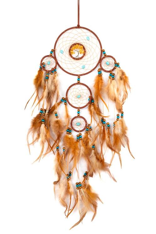 Dromenvanger Cognacbruin Dreamcatcher Veren Cognac Bruin Boh, Hobby en Vrije tijd, Feestartikelen, Nieuw, Ophalen of Verzenden