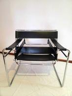 Fauteuil - Staal, Leder - Gepolsterde stoel met chromen