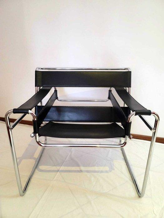 Fauteuil - Staal, Leder - Gepolsterde stoel met chromen, Antiek en Kunst, Curiosa en Brocante