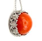 Ketting met hanger - 18 karaat Witgoud Koraal - Diamant