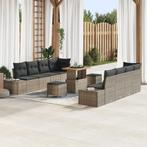 vidaXL 11-delige tuinbankset met kussens - grijs poly rattan, Verzenden, Nieuw