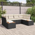 vidaXL Tuinbank Set met kussen 6 pcs Zwart Poly rattan, Tuin en Terras, Verzenden, Nieuw