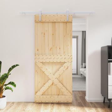 vidaXL Schuifdeur met beslag 90x210 cm massief grenenhout, Doe-het-zelf en Bouw, Deuren en Vliegenramen, Verzenden, Nieuw