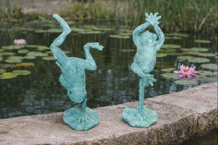 Beeld, yoga kikker set van 2 gietijzeren kikkers - 24 cm -, Antiek en Kunst, Curiosa en Brocante