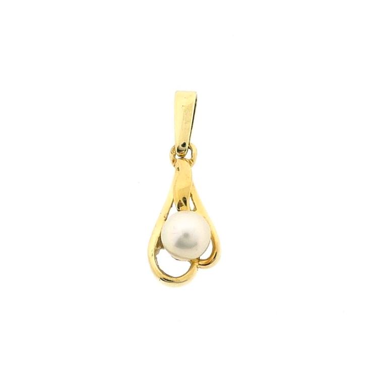 Gouden hanger met parel (pearl, kettinghanger, geelgoud), Handtassen en Accessoires, Bedels, Gebruikt, Overige merken, Goud, Ophalen of Verzenden