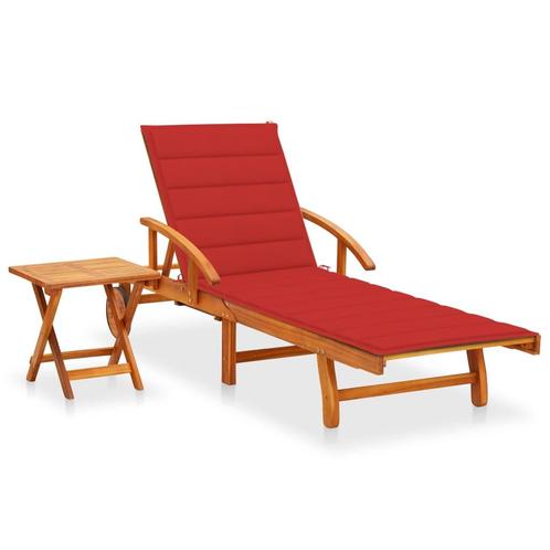 vidaXL Ligbed met tafeltje en kussen massief acaciahout, Tuin en Terras, Ligbedden, Nieuw, Verzenden