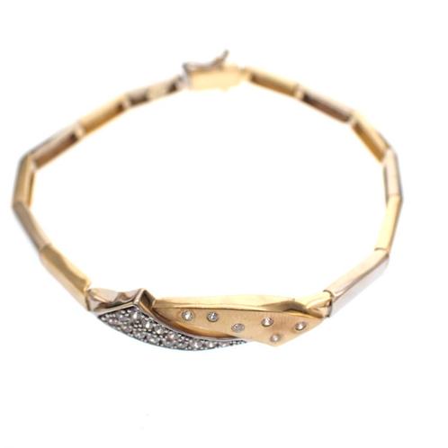 Bicolor gouden schakelarmband met zirconia; Altinbas | 19 cm, Handtassen en Accessoires, Armbanden, Overige kleuren, Gebruikt