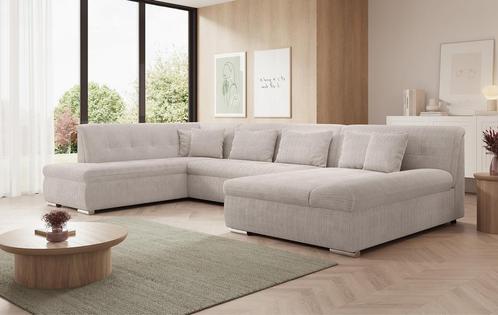 Hoekbank U-vorm beige ribstof hoeksalon met slaapfunctie, Huis en Inrichting, Zetels | Complete zithoeken, Nieuw, Verzenden