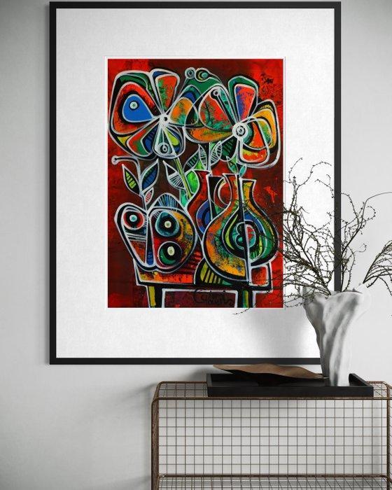 Simeon Gonzales - Flores del Bosque (NO RESERVE PRICE), Antiek en Kunst, Kunst | Schilderijen | Modern