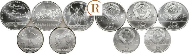 Olympia Moskau 1980 5 zilvermunten zu 40 Rubel 1980 Russl..., Postzegels en Munten, Munten en Bankbiljetten | Toebehoren, Verzenden
