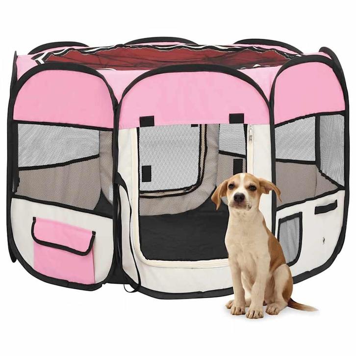 vidaXL Hondenren inklapbaar met draagtas 90x90x58 cm roze, Animaux & Accessoires, Caisses pour chiens, Envoi