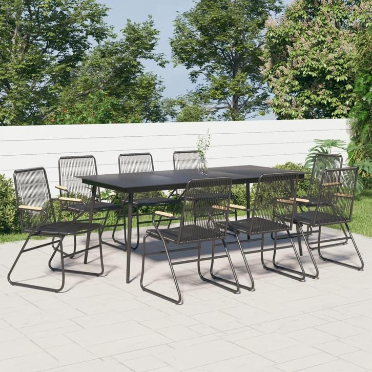 vidaXL 9-delige Tuinset PVC-rattan zwart, Tuin en Terras, Tuinsets en Loungesets, Tuinset, Nieuw, Verzenden