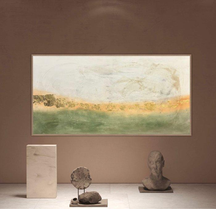 Stefanie Raus - Abstrakte Landschaft Grün Gold 1041 XXL, Antiek en Kunst, Kunst | Schilderijen | Modern