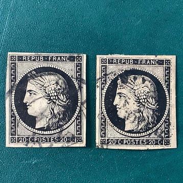 France 1849 - 20 cent Cérès 2 bonnes copies en marge avec «