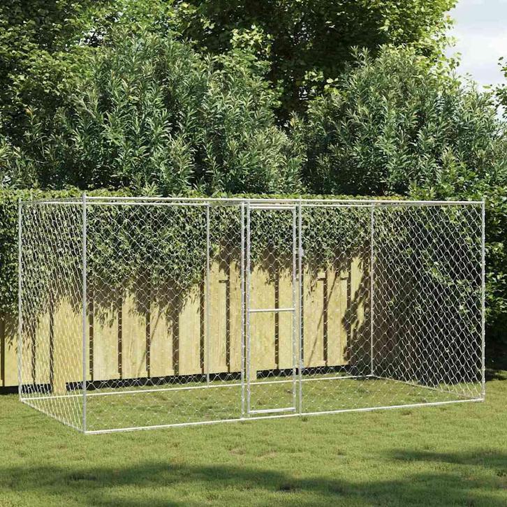 vidaXL Hondenbench 2 pcs Zilver 400 x 200 x 200 cm Staal en, Dieren en Toebehoren, Hondenbenches, Nieuw, Verzenden