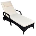 vidaXL Ligbed met kussen en wieltjes poly rattan zwart, Tuin en Terras, Verzenden, Nieuw