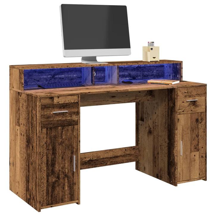 vidaXL Bureau met LED-verlichting 140x55x91 cm bewerkt hout, Maison & Meubles, Bureaux, Envoi