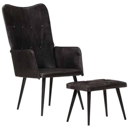 vidaXL Fauteuil met voetensteun echt leer zwart, Huis en Inrichting, Fauteuils, Nieuw, Verzenden