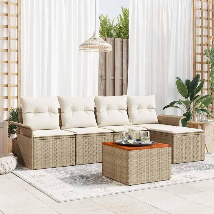 vidaXL Tuinbank Set met kussen 6 pcs Beige poly rattan, Jardin & Terrasse, Ensembles de jardin, Envoi