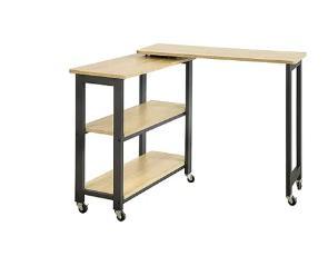 2dekans | SoBuy Bijzettafel op Wielen - L-Vorm - Industrieel, Huis en Inrichting, Tafels | Salontafels, Ophalen of Verzenden