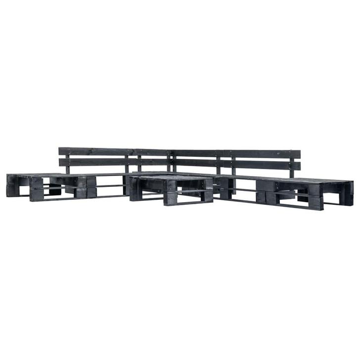 vidaXL 6-delige Loungeset pallet hout zwart, Tuin en Terras, Tuinsets en Loungesets, Loungeset, Nieuw, Verzenden