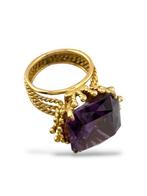 Ring - 14 karaat Geel goud, 14K geelgouden 15ct amethist, Handtassen en Accessoires, Ringen, Nieuw