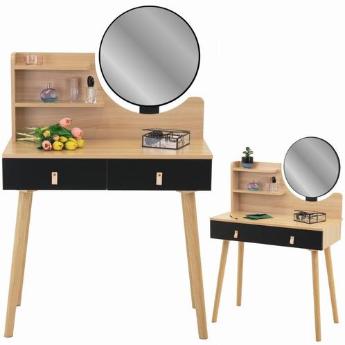 Kaptafel met spiegel - make up tafel - 2 lades - hout zwart, Huis en Inrichting, Tafels | Kaptafels, Nieuw, Ophalen of Verzenden