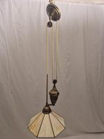 Lamp - Vintage Trekpendel met Geometrische Glas in lood Kap