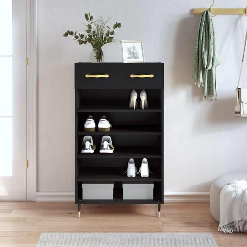vidaXL Schoenenkast 60x35x105 cm bewerkt hout zwart, Huis en Inrichting, Kasten | Overige, Nieuw, Verzenden