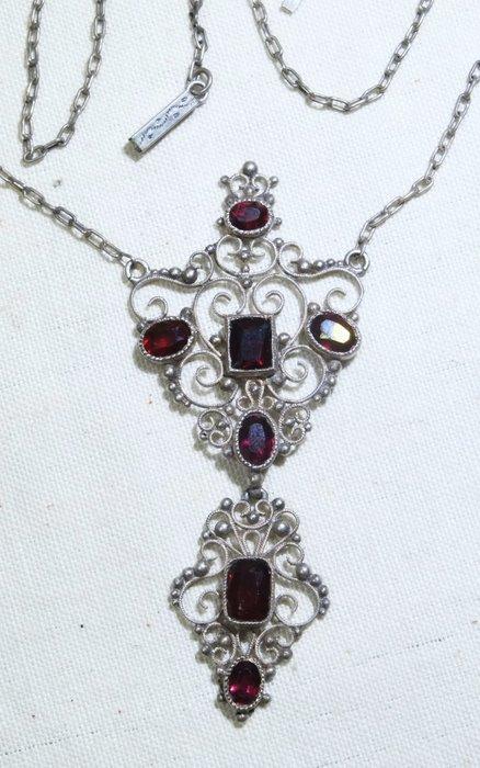 Zonder Minimumprijs - Halsketting Zilver Granaat, Handtassen en Accessoires, Kettingen
