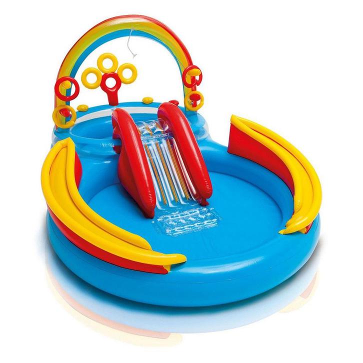 INTEX Opblaasbaar Zwembad Regenboog Glijbaan | OP = OP |..., Tuin en Terras, Zwembaden, 200 tot 400 cm, Nieuw, Opblaaszwembad