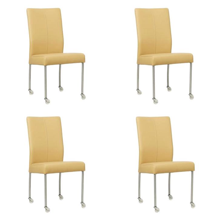 Set van 4 Leren eetkamerstoelen Comfort met wieltjes -, Maison & Meubles, Chaises, Enlèvement ou Envoi