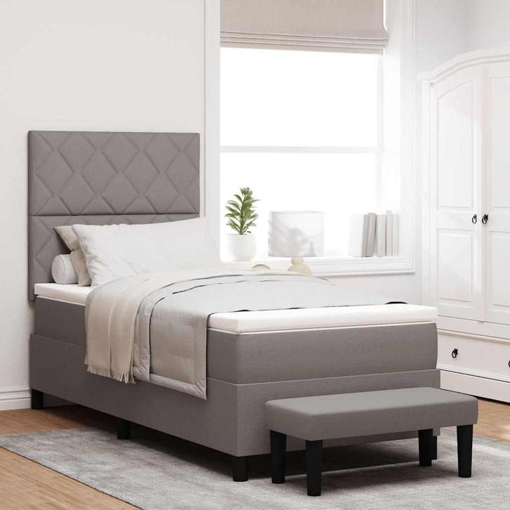 vidaXL Boxspring bed met matras Taupe 100 x 200 cm Stof &, Huis en Inrichting, Slaapkamer | Bedden, Nieuw, Verzenden