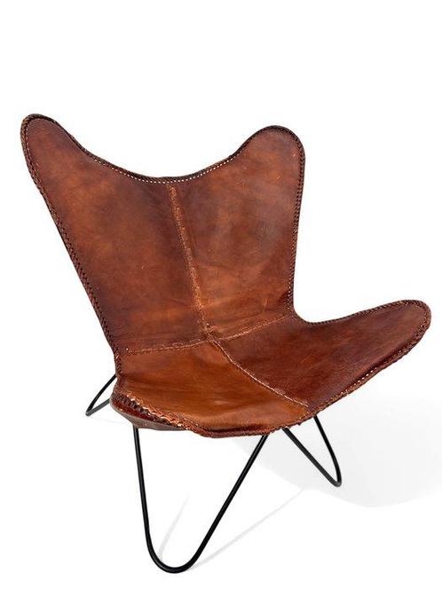 Fauteuil - Vlinderstoel - Leder, Metaal - Vlinderstoel, Antiek en Kunst, Kunst | Designobjecten
