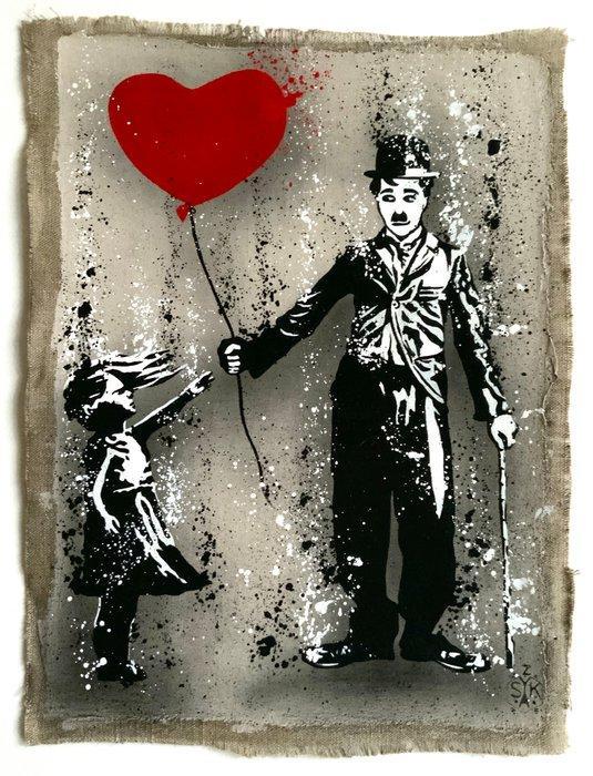 Elisée Skayzoo - Jeune fille au ballon et Chaplin, Antiek en Kunst, Kunst | Schilderijen | Modern