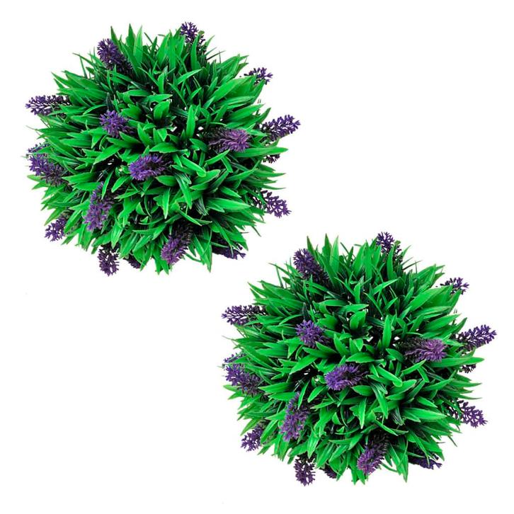 vidaXL 2-delige Kunstbuxussenset bolvormig met lavendel 28, Maison & Meubles, Accessoires pour la Maison | Plantes & Fleurs artificielles