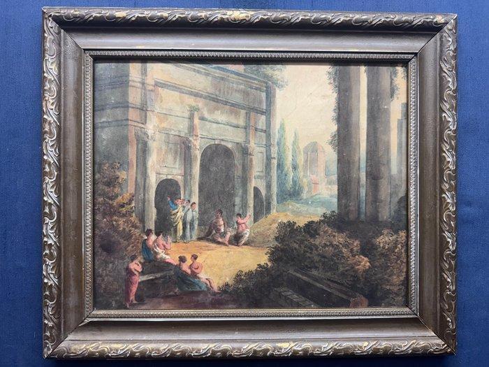 Scuola Romana (XIX) - Paesaggio con rovine romane, Antiek en Kunst, Kunst | Schilderijen | Klassiek