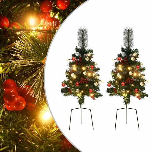 vidaXL Tuinkerstbomen 2 st met verlichting 76 cm PVC, Diversen, Kerst, Nieuw, Verzenden