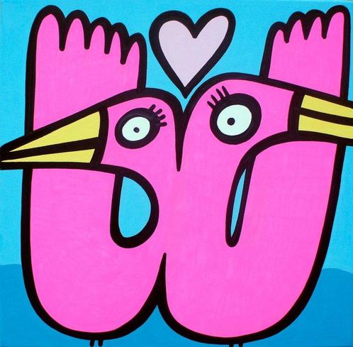 Kev Munday (1986) - Flamingo Love - No Reserve, Antiquités & Art, Art | Peinture | Moderne