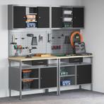 vidaXL Werkbankset met lade 8 pcs Rood en Grijs Gepoedercoat, Doe-het-zelf en Bouw, Verzenden, Nieuw