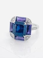 Bague Platine - 8.35ct. tw. Saphir - Améthyste - bague en